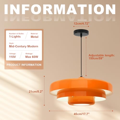 Mid Century Modern Orange Pendant Light