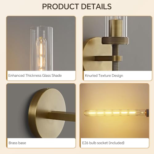 24 in Bathroom Sconces Set of 2 Linear Brass Sconce Hardwired (2 Count)