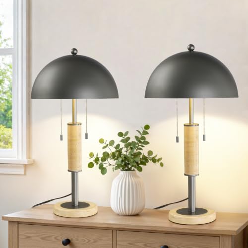 Gray Bedside Table Lamp Set 2 Mid Century Modern Tavertine Nightstand Lamp