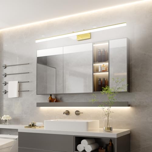 48inch Bathroom Vanity Light Brushed Gold Modern LED Vanity Lighting Over Mirror Adjustable Gold Wall Light for Bathroom