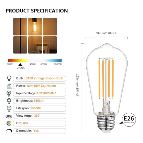 12Pack Edison Light Bulbs 60W Equ (12 Count)