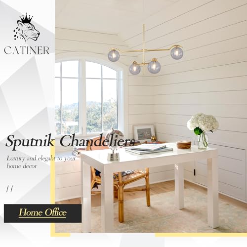 Modern 31" 4 Light Gold Sputnik Chandelier with Smoke Glass Globe