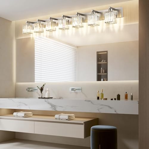 Brushed Nickel Bathroom Light Fixtures Crystal Vanity Lighting Fixture Modern Bathroom Vanity Light 7 Light