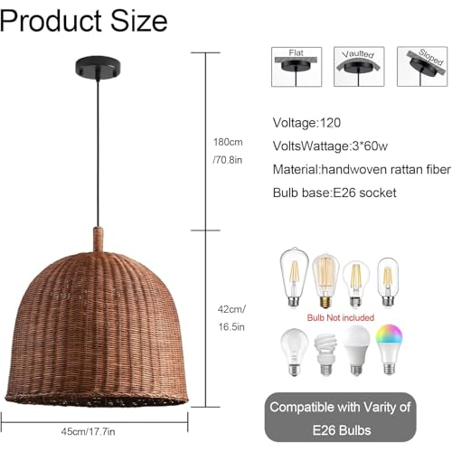 17.7" Rattan Pendant Light (3 Count)