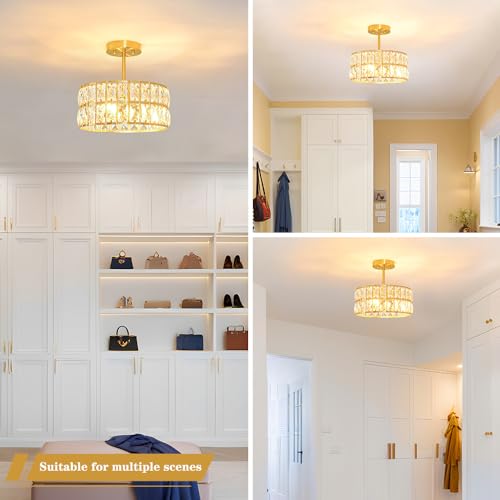 Brushed Gold Crystal Ceiling Light