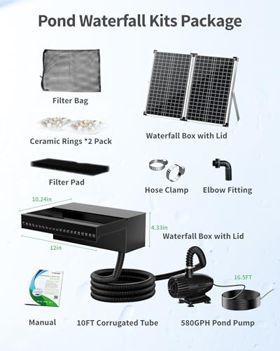 70W Solar Pond Waterfall Spillway with Pond Pump