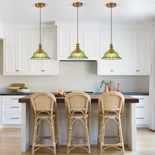 Glass Pendant Lights Modern Pendant Lighting Fixtures Hanging Lamp for Kitchen Island Bedroom Dining Room Coffee Shop Hallway Green and Brass