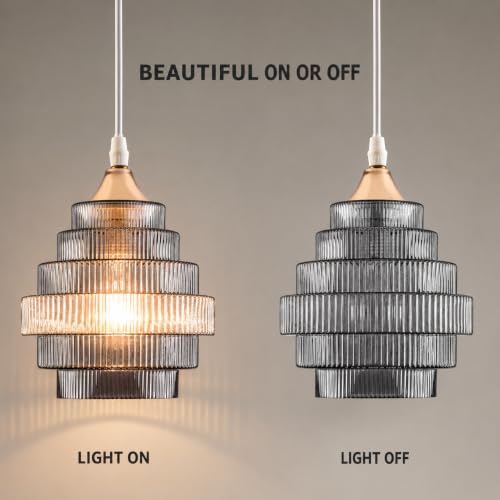 Dark Grey Stripes Glass Lamp Shades Set of 2 (2 Count)