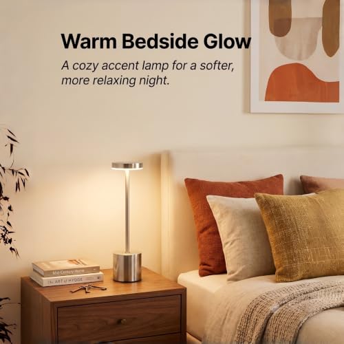 Silver Cordless Table Lamp 2Pack Rechargeable Portable Table Light