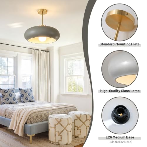 15.7″‌ Large Ceiling Lamp Gold Brass 1Light Classic Gray Glass Shade