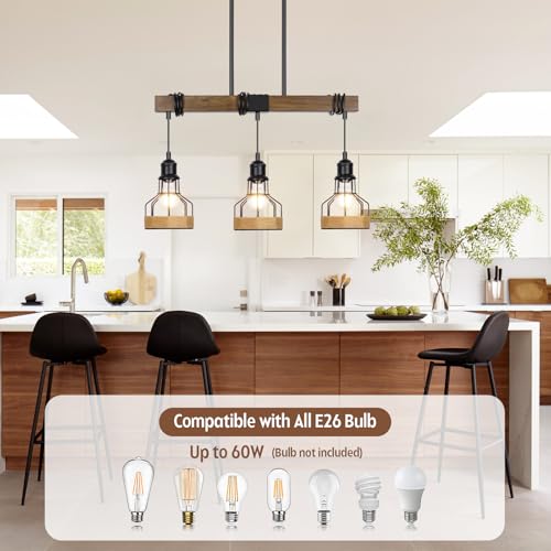 3 Light Island Light for Kitchen Over Table Chandelier Rustic