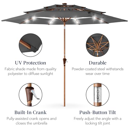10ft 3 Tier Solar Patio Market Umbrella