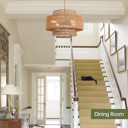 17.7" Rattan Chandelier for Dining Room