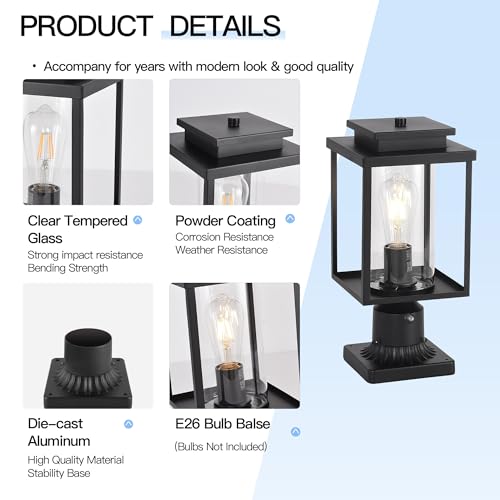 Dusk to Dawn Black Outdoor Post Light Hardwired with Pier Mount Base