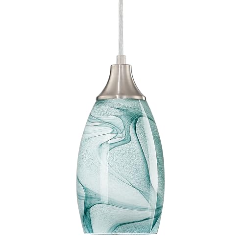 Mini Pendant Lights Kitchen Island Light Brown Glass Lamp Shade Hand Blown Glass Pendant Light with Brush Nickel Finish Adjustable Cord for Kitchen Over Sink