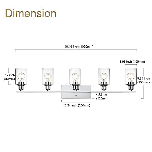 5 Light Bathroom Lighting Fixture in Chrome Finish
