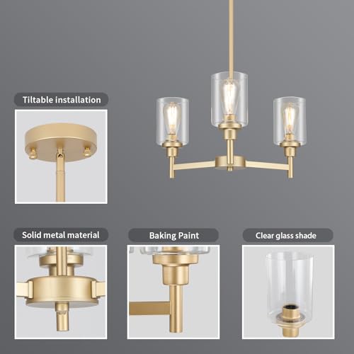 3 Light Gold Chandelier 23"