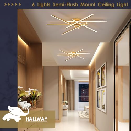 Gold Semi Flush Mount Ceiling Light Modern 6