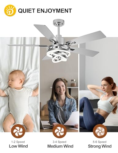 52" Modern Chandelier Ceiling Fans with Lights Silver