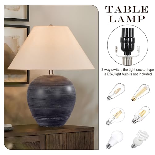 21'' Large Gray Base Ceramic Basin Table Lamp Set of 2 for Bedroom (2 Count)