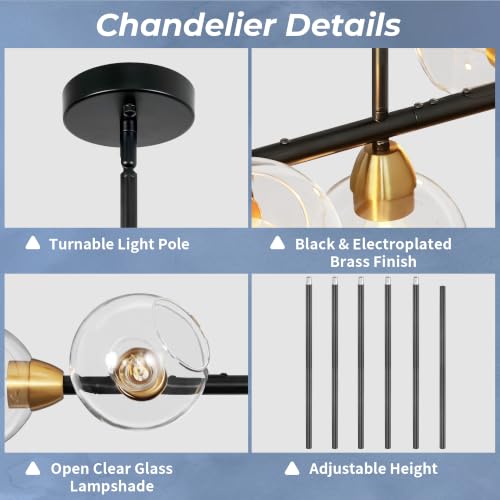 Black and Gold Linear Chandelier 5 Lights Modern Sputnik Chandeliers