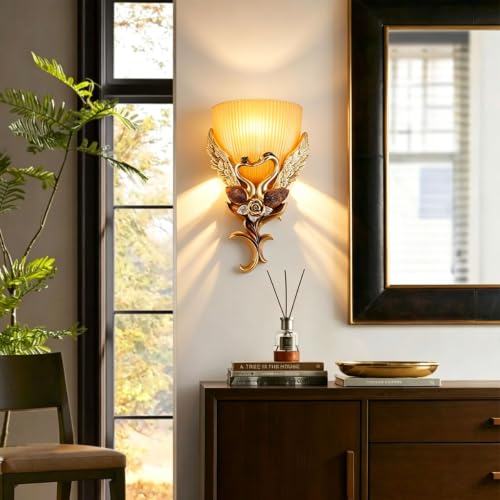 European Wall Sconce Vintage Gold Wall Light Creative Resin Peacock