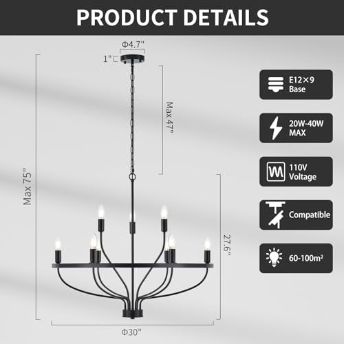 30" Black Chandelier