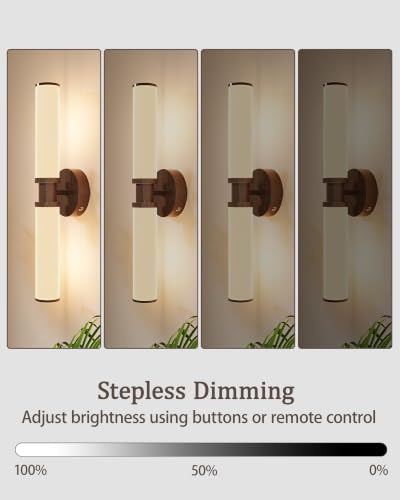 Walnut Wireless Battery Operated Wall Sconces with Remote Control