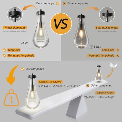Raindrop Pendant Lights Kitchen Island Teardrop Black Hanging Light Fixtures Clear Solid Glass Pendant Light Modern Chandeliers for Dining Room Porch Corridor Living Room