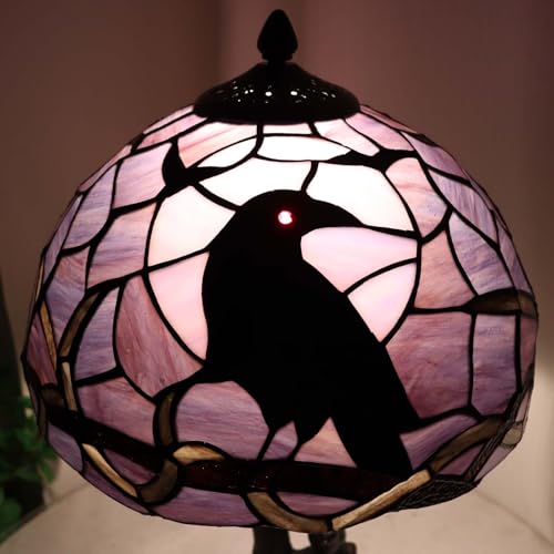 L12024 Tiffany Style Stained Glass Raven Table Lamp