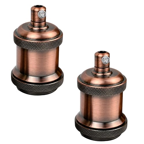 E26 Lamp Holder Socket Copper Metal Vintage Edison Bulb Holder IP20 Hardwired Medium Base Fitting for Pendant Wall Table Lamps DIY Indoor Lighting (2 Count)