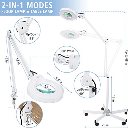 15X Magnifying Floor Lamp with 5 Wheels Rolling Base for Estheticians