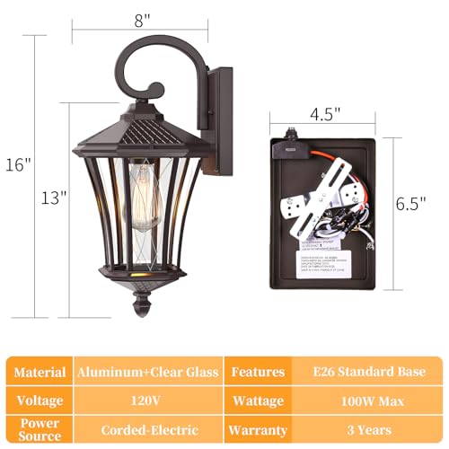 16" Dusk to Dawn Outdoor Light Fixture Wall Mount (2 Count)