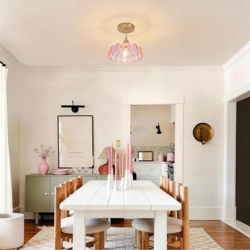Pendant Light with Pink Scindapsus Glass Lmapshade