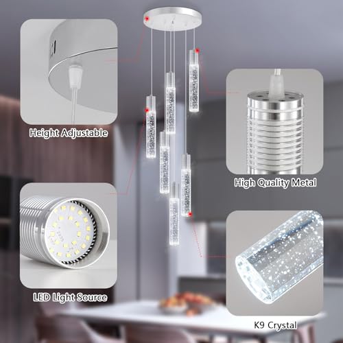 Mini Chandeliers for Kitchen Island Modern Crystal Pendants Light Dining Room Pendant Lighting Fixture High Ceiling Hanging Lights Bedroom Island Kitchen Foyer 6000K White Light Fixtures Chrome