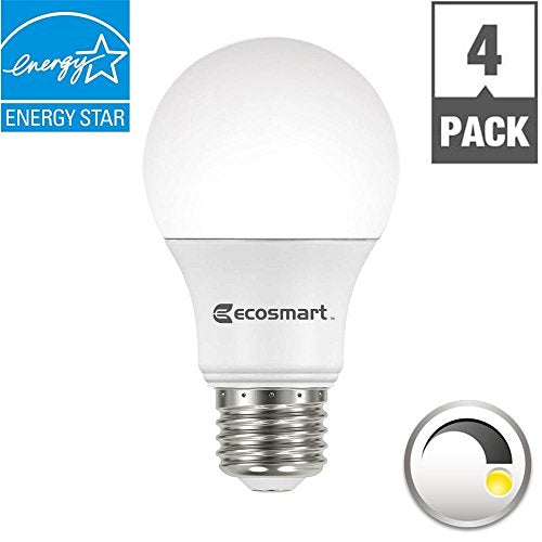 EcoSmart 60W Equivalent Bright White A19 Energy Star + Dimmable LED Light Bulb (4 Count)
