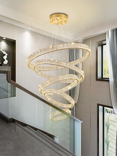 Modern Gold Ring Chandelier for High Ceiling Foyer