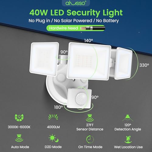 Motion Sensor Outdoor Lights with Remote 40W 4000LM Flood Light 120V