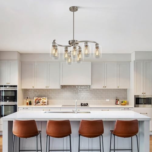 9 Light Brushed Nickel Glass Chandelier