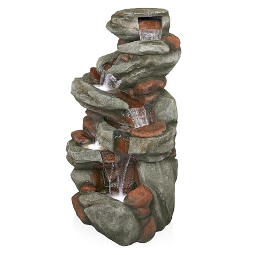 WIN1548 Outdoor Floor Cascading Stone Fountain with LED Lights
