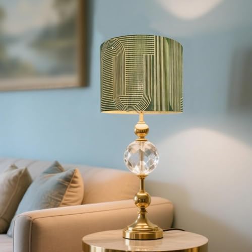 Rustic Bamboo Drum lamp Shade Art Deco Green Arch Pattern 11.8x9Inch