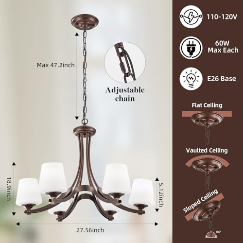 6 Light Oil Rubbed Bronze Farmhouse Chandelier Pendant Light Fixture with Frosted Glass