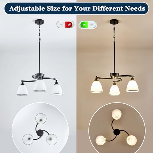 3 Lights Modern Chandelier Light Fixture Matte Black Retractable Round Chandelier Rustic Hanging Lamp Adjustable 59" Max Pendant Ceiling Light for Kitchen Island Dining Room Table Hallway