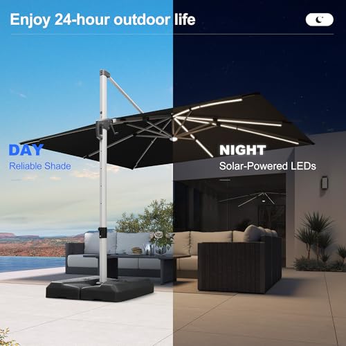 Patio Umbrella with Base Included 9' X 12' Solar Light