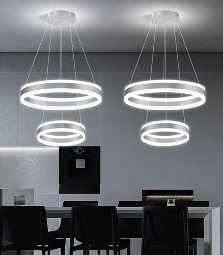 D7.8''+15.7'' Modern Ring Chandelier for Dining Room LED Dimmable Pendant Lighting for Living Room Foyer Bedroom Entryway 3000K