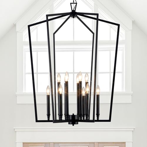 Modern Large Black Lantern Foyer Entryway Chandelier