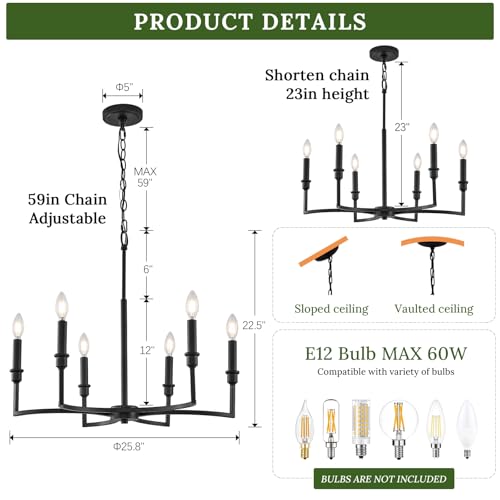 6 Light Candelabra Chandelier Dining Room Black Chandeliers 26in