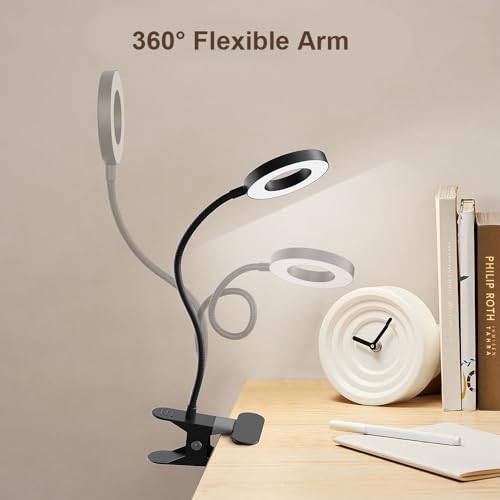 LED Desk Lamp Clip on Light with 3 Color Modes 10 Brightness Ring