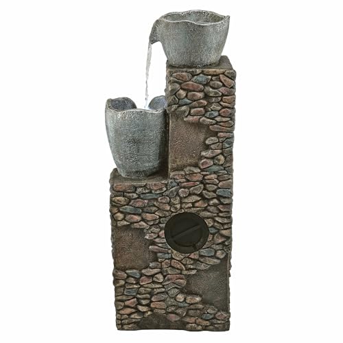 HIM562 Outdoor 4 Tier Stone Bowl Fountain with LED Lights for Garden
