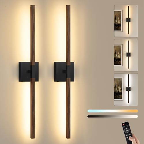 Black Walnut Rechargeable Wall Sconce with Remote Control 32 Inch